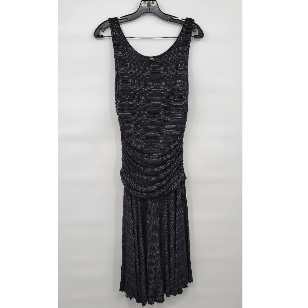 Frenzy Women Black Stripe Scoop Neck Ruched Sleeveless Mini Casual Dress Medium